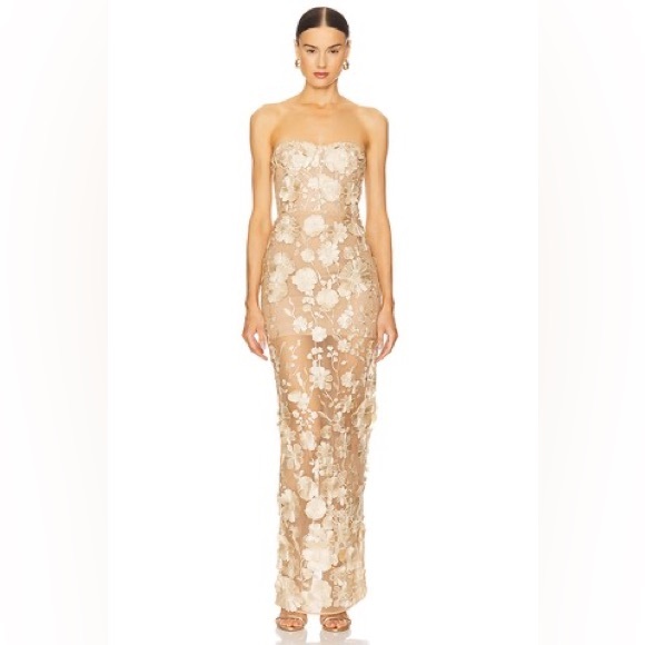 Bronx and Banco Dresses & Skirts - NWOT authentic Bronx and Banco JASMINE MAXI DRESS Floral Gold Strapless Dress‎